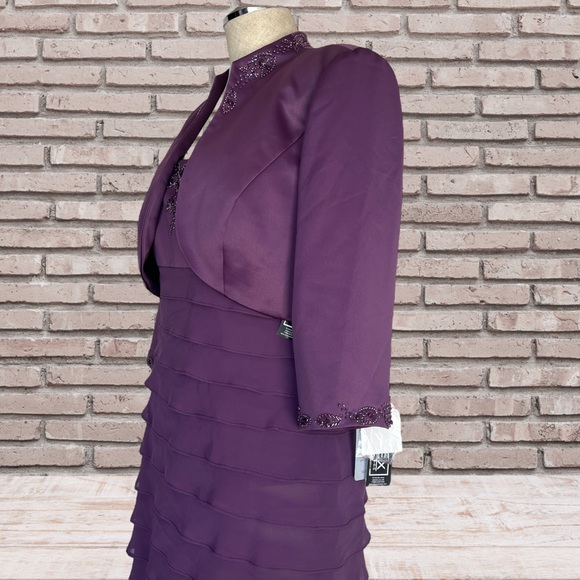 ALEX Evenings 2pc Rhinestone Purple Dress Blazer Suit 10 petite NWT - Picture 4 of 12